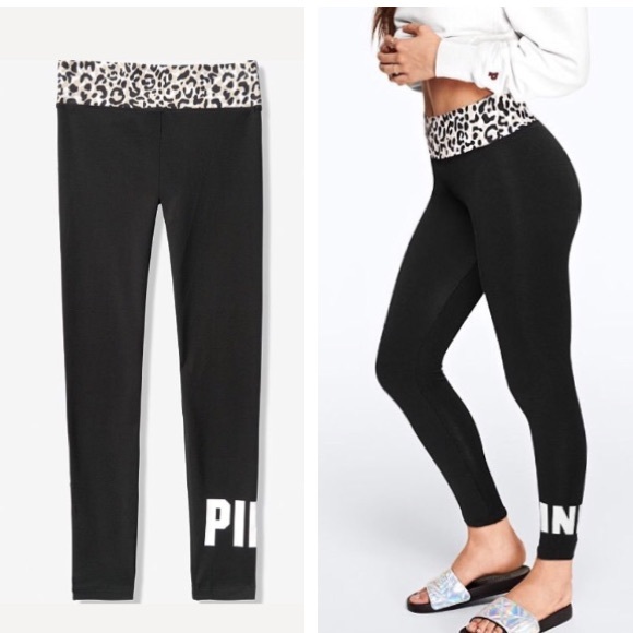 PINK Victoria's Secret Pants - 💕VS PINK LEOPARD & BLACK COTTON LOGO LEGGING